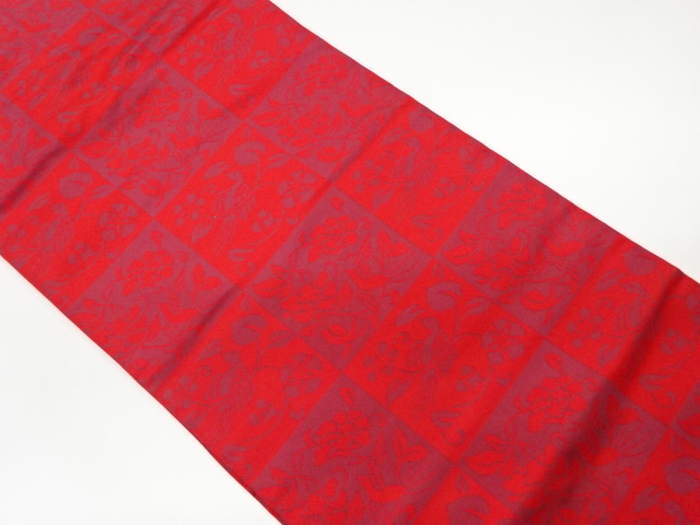 リサイクル　市松に花鳥模様織出し名古屋帯